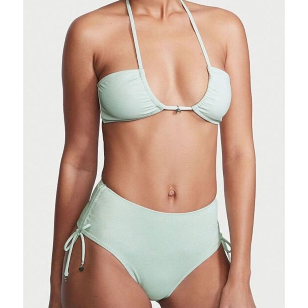 Victoria’s Secret Metallic Winter Ice Blue Bikini Set Top S, Bottom Sz M